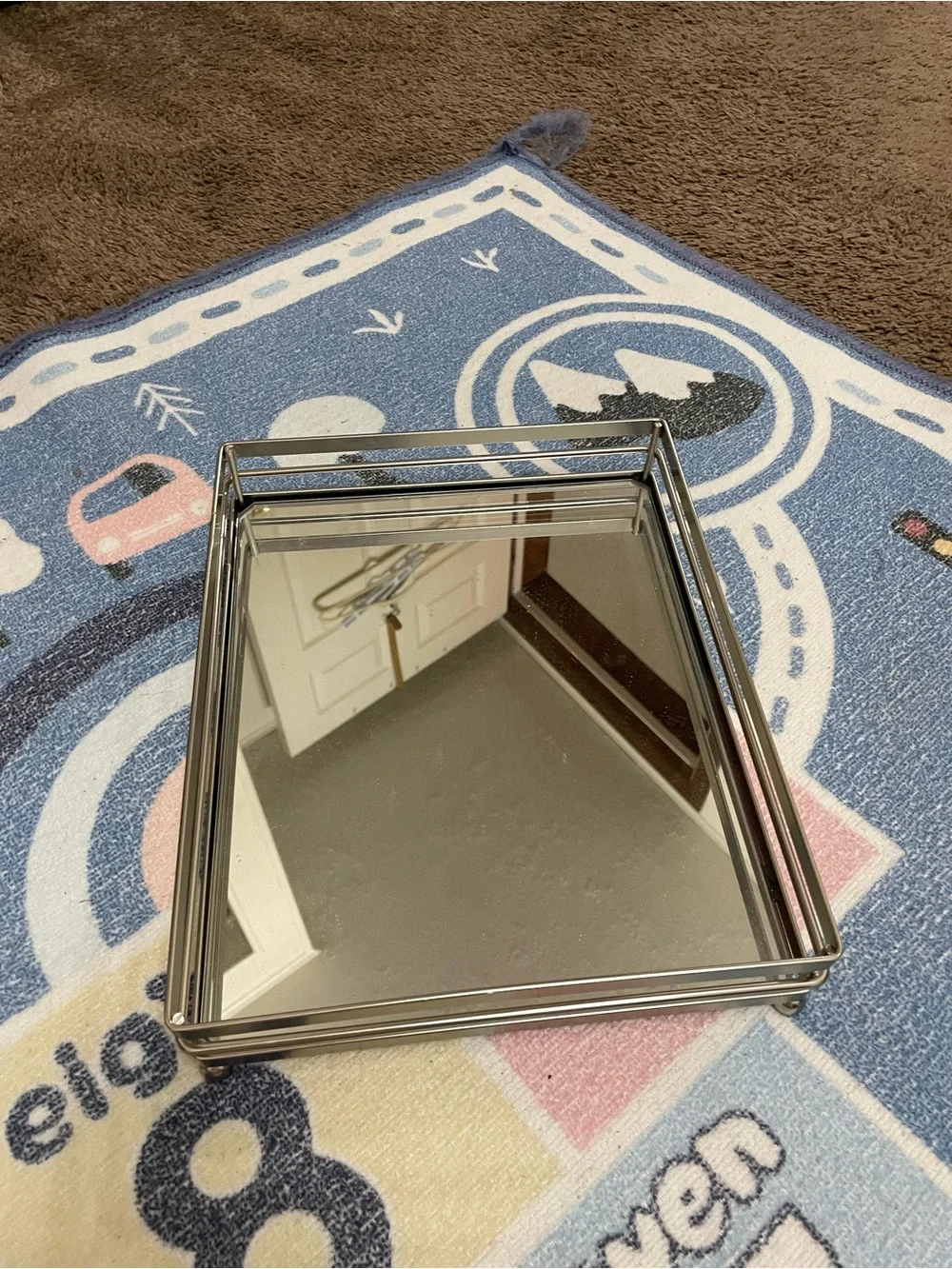 Polished Silver Mirrored Vanity Tray - Silver